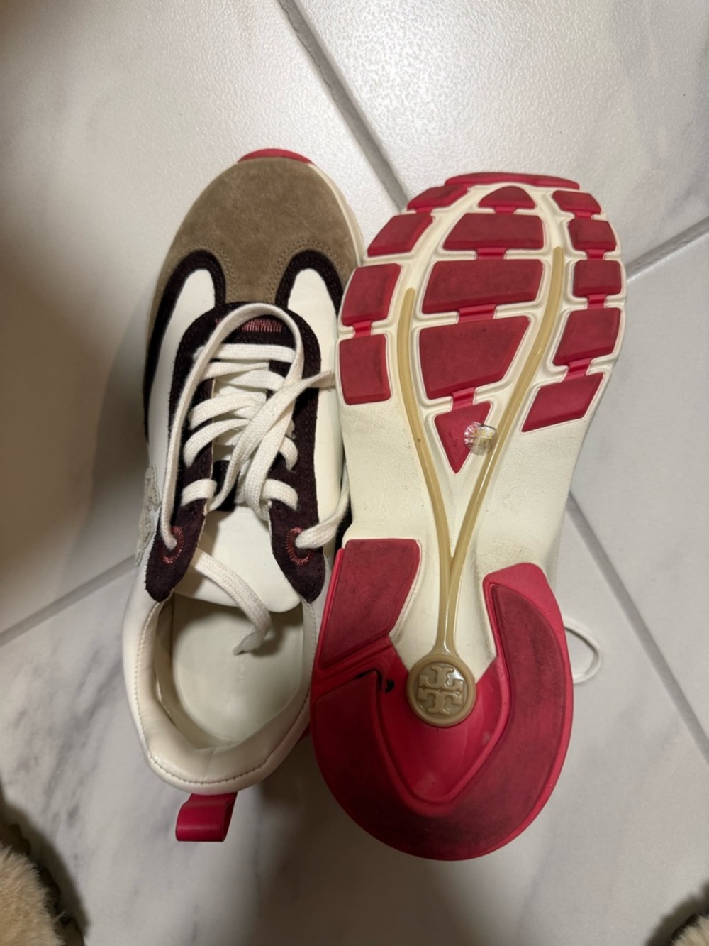 Tory Burch Good Luck Trainer Sneakers Ivory, Taupe, Pink - Picture 3 of 5